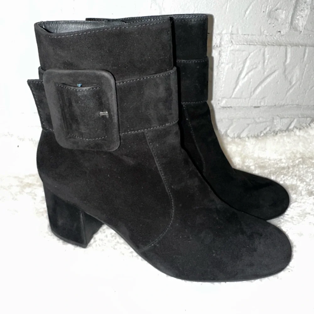 New PAUL GREEN Natalia Buckle Black Suede Ankle Boots Size 6.5